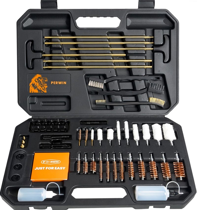 PERWIN Universal Gun Cleaning Kit for All Caliber Pistol Rifle Handgun Shotgun Hunting Cleaning Kit with Brass Rods and Tough Carrying Case, Gun Accessories Gifts for Men - Image 1